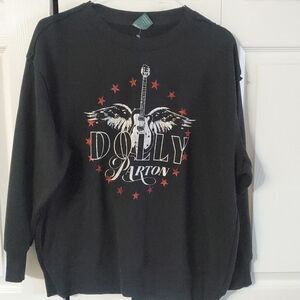 DOLLY PARTON Terra & Sky Black Sweatshirt Raw Hem Line. 1X Country